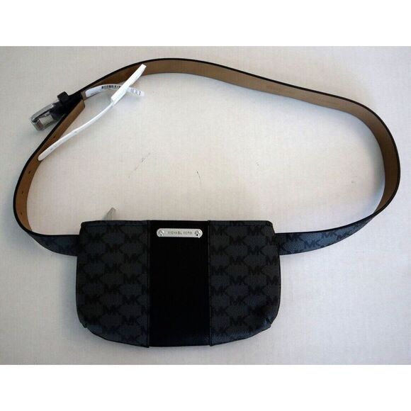 Michael Kors 556137C 001 Sz L/XL Black Signature MK Allover Print Belt Bag - Picture 1 of 7